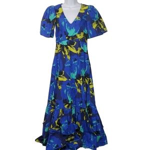 Christopher John Rogers Target Sz 4 Floral Puff Sleeve Tiered Ruffled Maxi Dress
